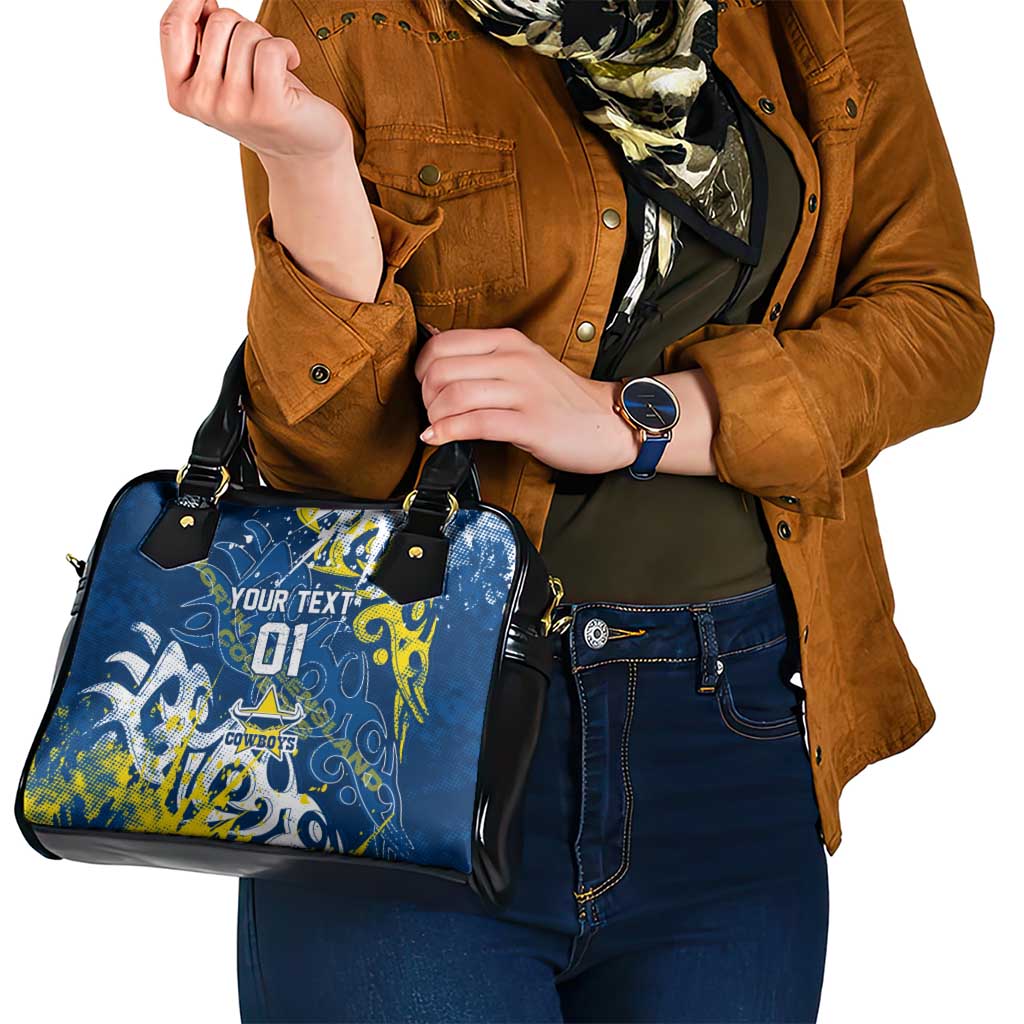 Personalized North Queensland Cowboys Rugby Shoulder Handbag Urban Street Graffiti Style - Distressed Splatter Elements