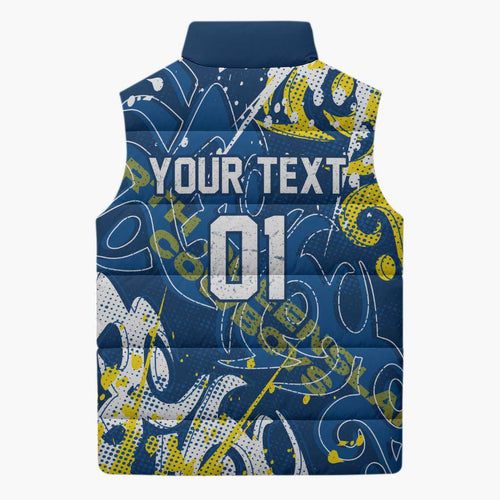 Personalized North Queensland Cowboys Rugby Sleeveless Puffer Jacket Urban Street Graffiti Style - Distressed Splatter Elements