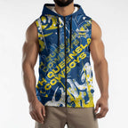 Personalized North Queensland Cowboys Rugby Sleeveless Zip Hoodie Urban Street Graffiti Style - Distressed Splatter Elements