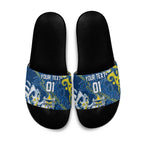 Personalized North Queensland Cowboys Rugby Slide Sandals Urban Street Graffiti Style - Distressed Splatter Elements