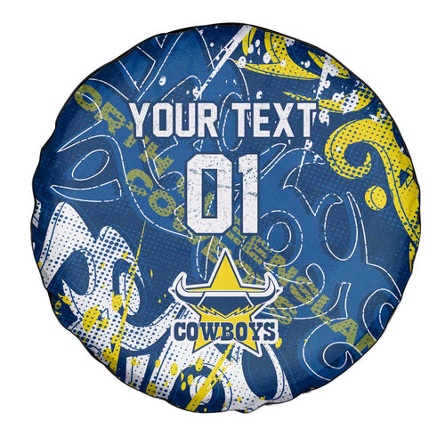 Personalized North Queensland Cowboys Rugby Spare Tire Cover Urban Street Graffiti Style - Distressed Splatter Elements
