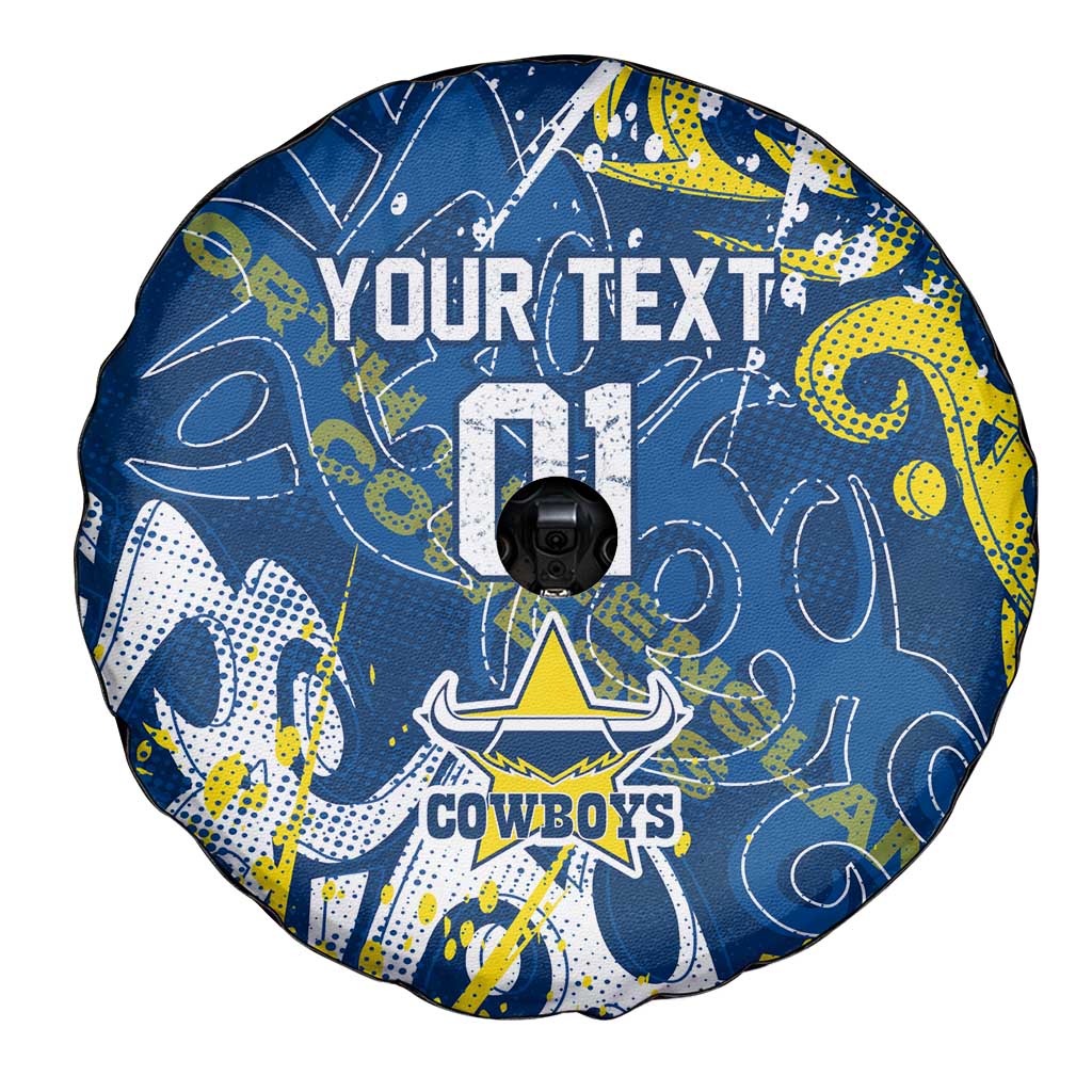Personalized North Queensland Cowboys Rugby Spare Tire Cover Urban Street Graffiti Style - Distressed Splatter Elements