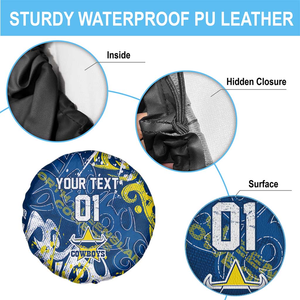 Personalized North Queensland Cowboys Rugby Spare Tire Cover Urban Street Graffiti Style - Distressed Splatter Elements
