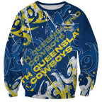 Personalized North Queensland Cowboys Rugby Sweatshirt Urban Street Graffiti Style - Distressed Splatter Elements