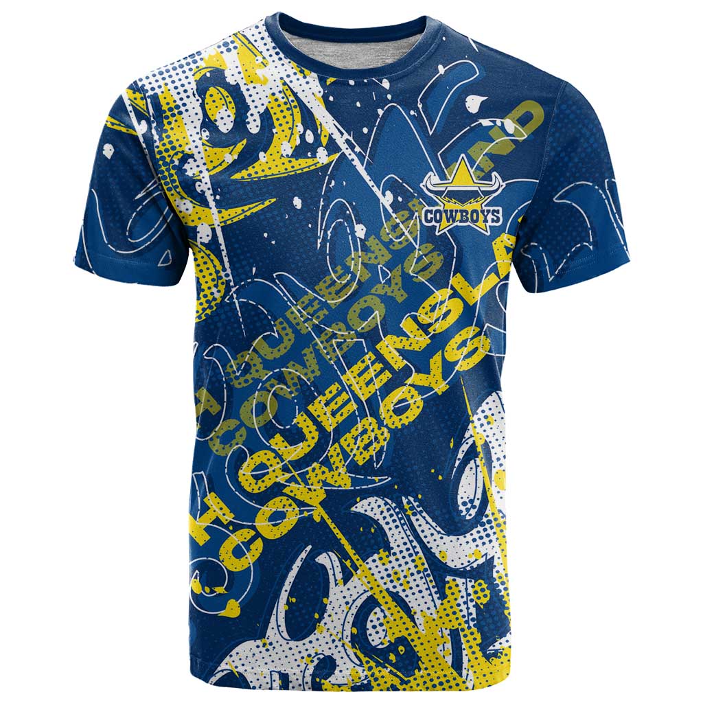 Personalized North Queensland Cowboys Rugby T Shirt Urban Street Graffiti Style - Distressed Splatter Elements
