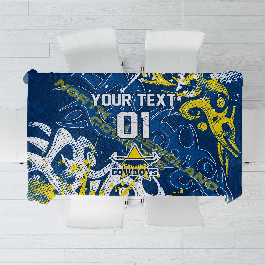 Personalized North Queensland Cowboys Rugby Tablecloth Urban Street Graffiti Style - Distressed Splatter Elements