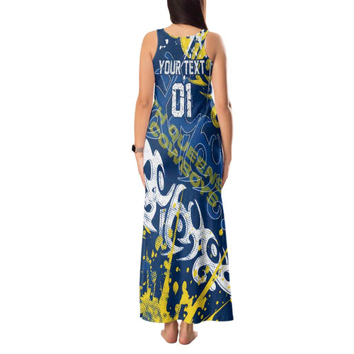 Personalized North Queensland Cowboys Rugby Tank Maxi Dress Urban Street Graffiti Style - Distressed Splatter Elements
