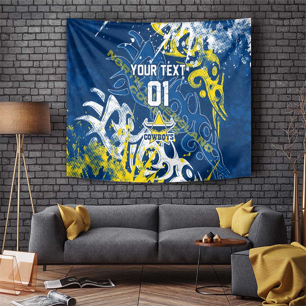 Personalized North Queensland Cowboys Rugby Tapestry Urban Street Graffiti Style - Distressed Splatter Elements