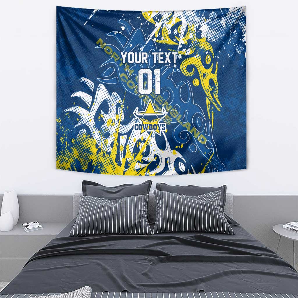 Personalized North Queensland Cowboys Rugby Tapestry Urban Street Graffiti Style - Distressed Splatter Elements