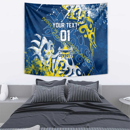 Personalized North Queensland Cowboys Rugby Tapestry Urban Street Graffiti Style - Distressed Splatter Elements