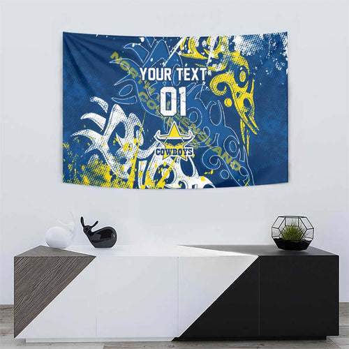 Personalized North Queensland Cowboys Rugby Tapestry Urban Street Graffiti Style - Distressed Splatter Elements