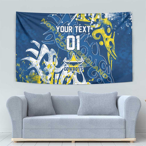 Personalized North Queensland Cowboys Rugby Tapestry Urban Street Graffiti Style - Distressed Splatter Elements