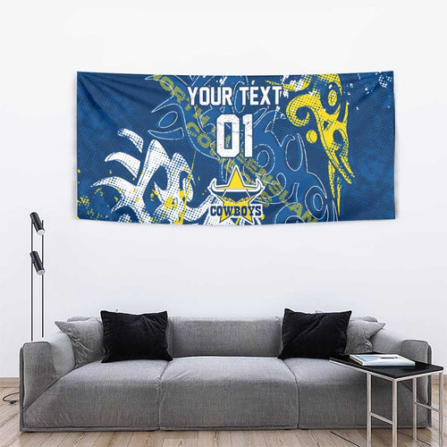 Personalized North Queensland Cowboys Rugby Tapestry Urban Street Graffiti Style - Distressed Splatter Elements