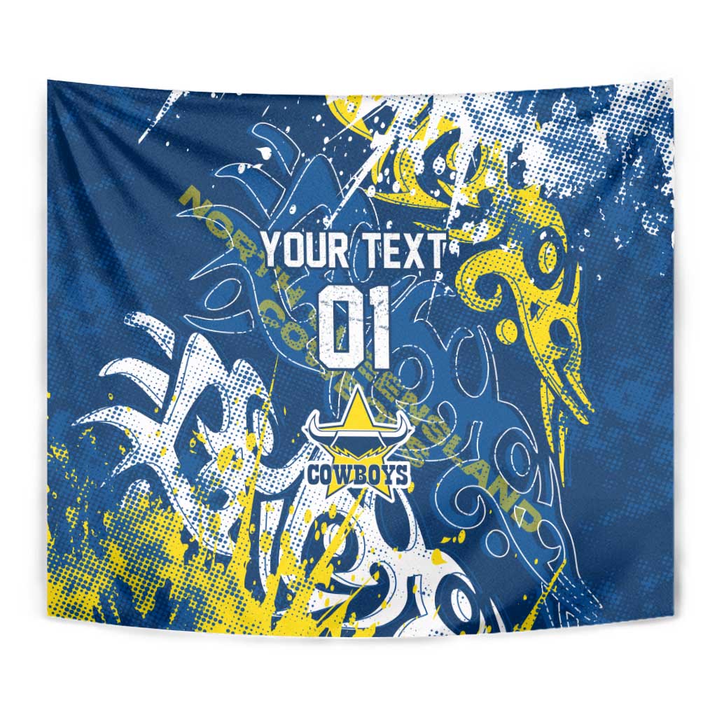 Personalized North Queensland Cowboys Rugby Tapestry Urban Street Graffiti Style - Distressed Splatter Elements