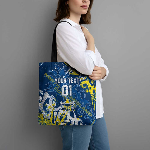 Personalized North Queensland Cowboys Rugby Tote Bag Urban Street Graffiti Style - Distressed Splatter Elements