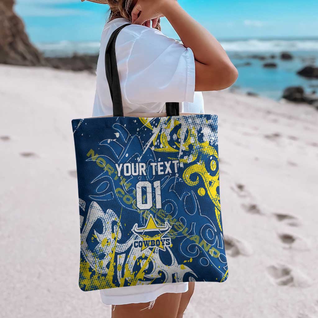 Personalized North Queensland Cowboys Rugby Tote Bag Urban Street Graffiti Style - Distressed Splatter Elements