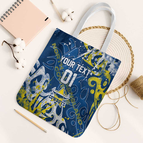 Personalized North Queensland Cowboys Rugby Tote Bag Urban Street Graffiti Style - Distressed Splatter Elements