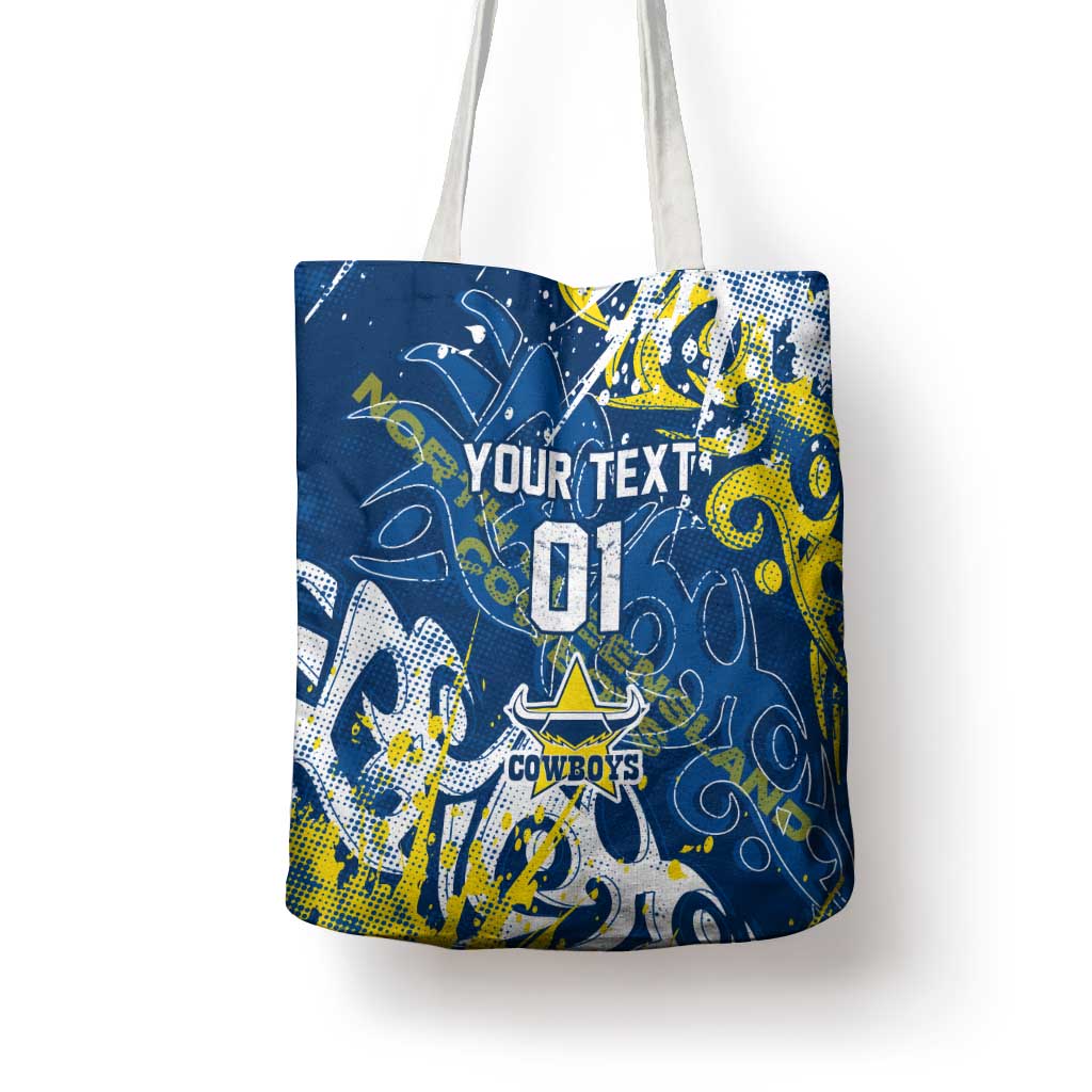 Personalized North Queensland Cowboys Rugby Tote Bag Urban Street Graffiti Style - Distressed Splatter Elements