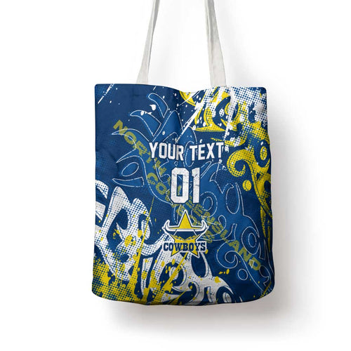 Personalized North Queensland Cowboys Rugby Tote Bag Urban Street Graffiti Style - Distressed Splatter Elements