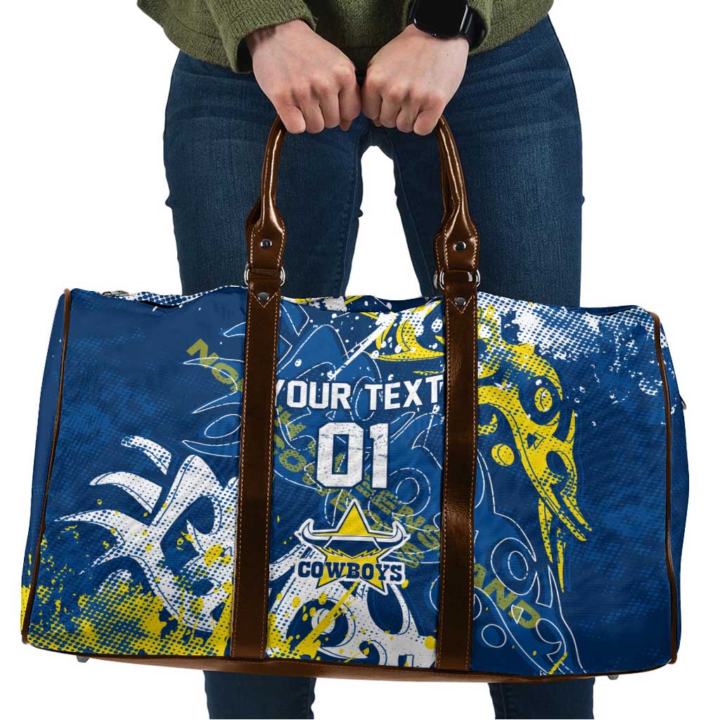 Personalized North Queensland Cowboys Rugby Travel Bag Urban Street Graffiti Style - Distressed Splatter Elements