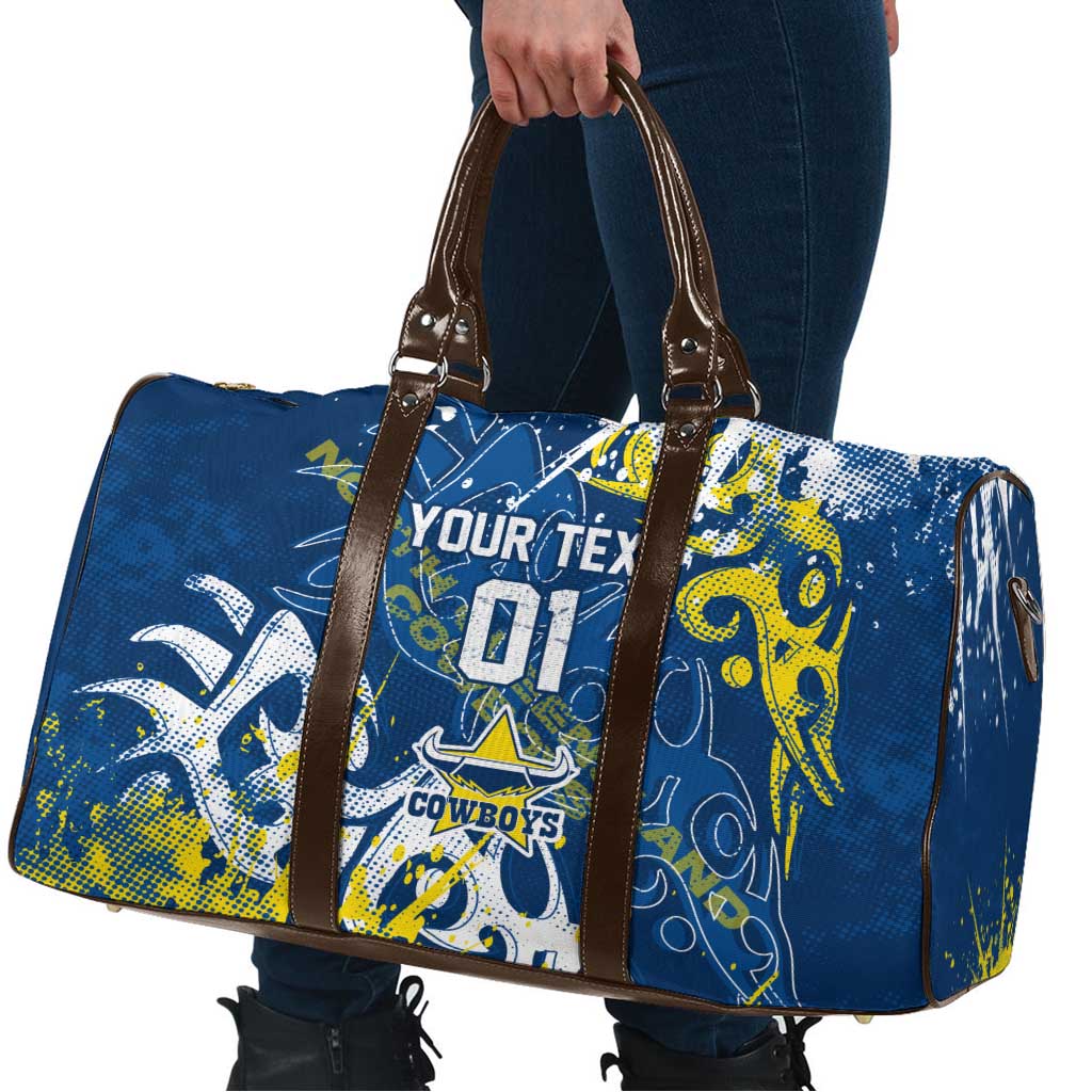 Personalized North Queensland Cowboys Rugby Travel Bag Urban Street Graffiti Style - Distressed Splatter Elements