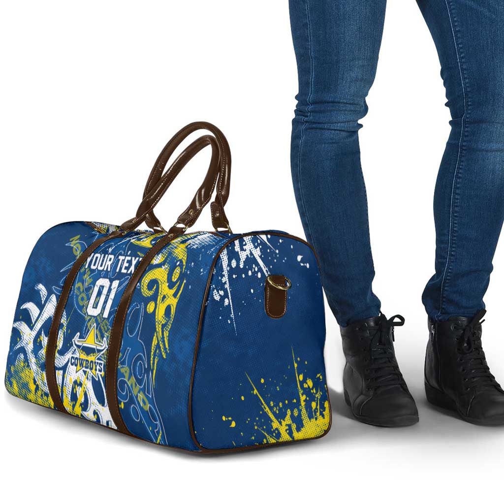 Personalized North Queensland Cowboys Rugby Travel Bag Urban Street Graffiti Style - Distressed Splatter Elements