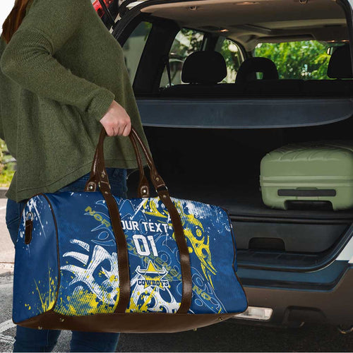 Personalized North Queensland Cowboys Rugby Travel Bag Urban Street Graffiti Style - Distressed Splatter Elements