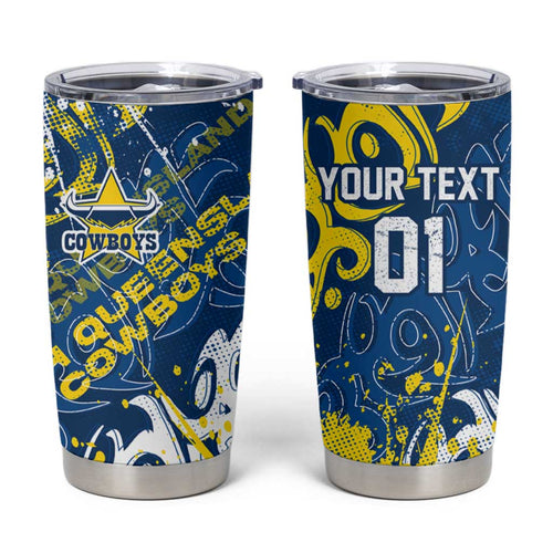 Personalized North Queensland Cowboys Rugby Tumbler Cup Urban Street Graffiti Style - Distressed Splatter Elements