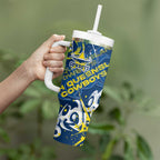 Personalized North Queensland Cowboys Rugby Tumbler With Handle Urban Street Graffiti Style - Distressed Splatter Elements
