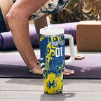 Personalized North Queensland Cowboys Rugby Tumbler With Handle Urban Street Graffiti Style - Distressed Splatter Elements