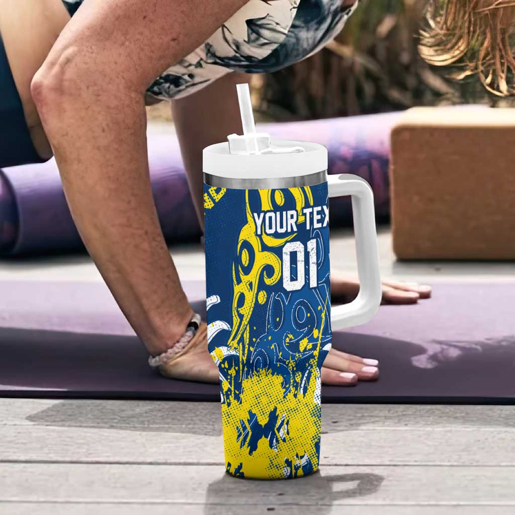 Personalized North Queensland Cowboys Rugby Tumbler With Handle Urban Street Graffiti Style - Distressed Splatter Elements