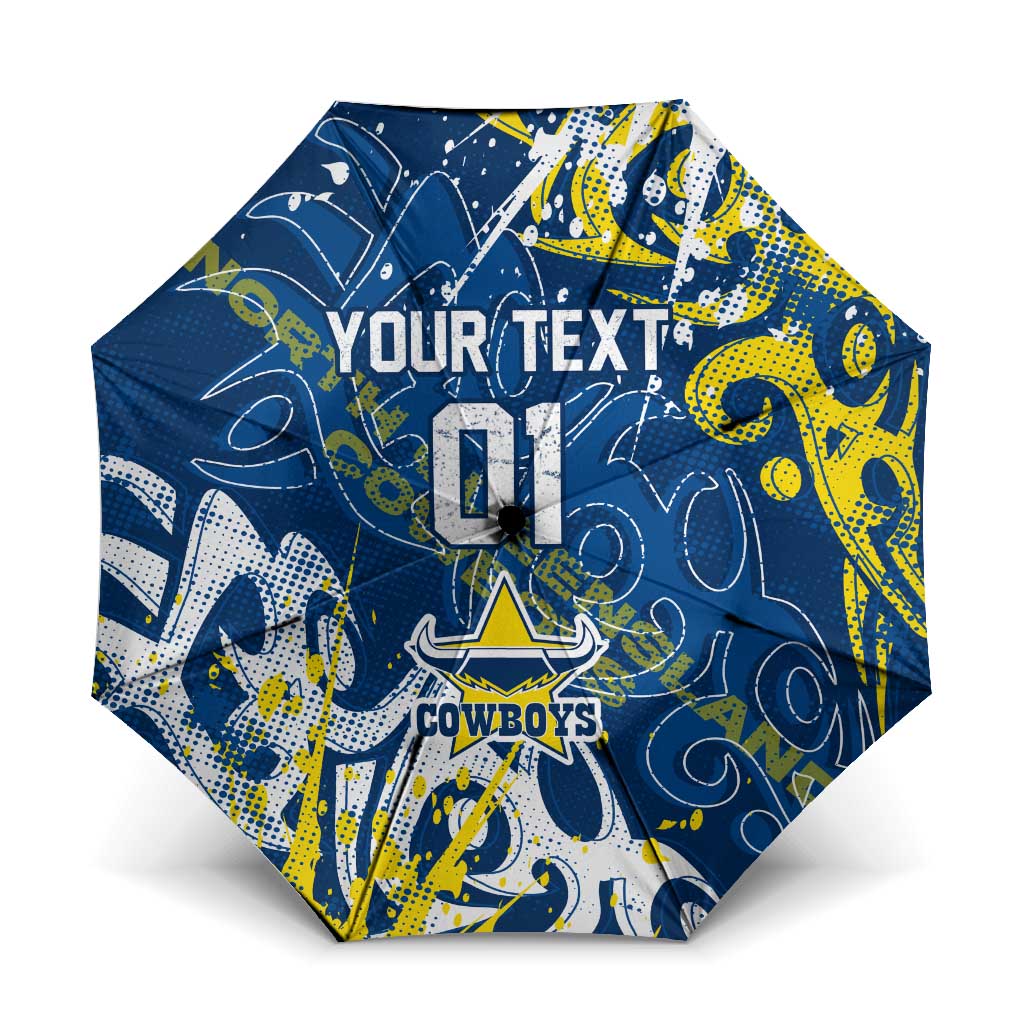 Personalized North Queensland Cowboys Rugby Umbrella Urban Street Graffiti Style - Distressed Splatter Elements