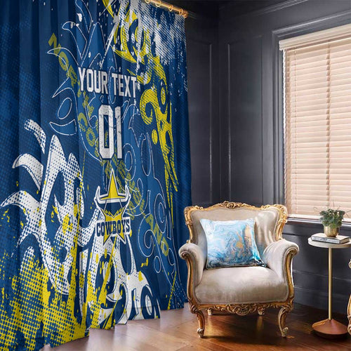 Personalized North Queensland Cowboys Rugby Window Curtain Urban Street Graffiti Style - Distressed Splatter Elements