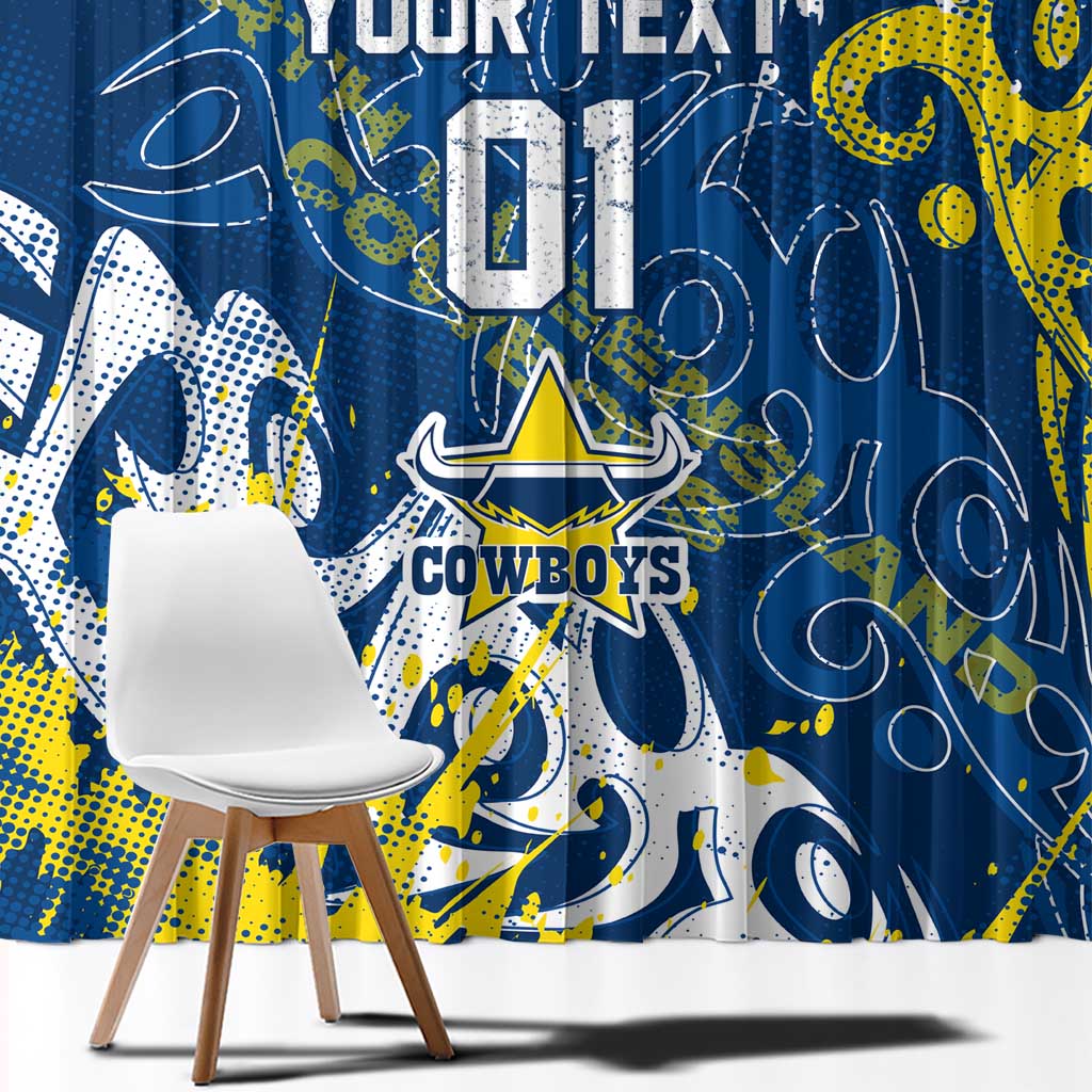 Personalized North Queensland Cowboys Rugby Window Curtain Urban Street Graffiti Style - Distressed Splatter Elements