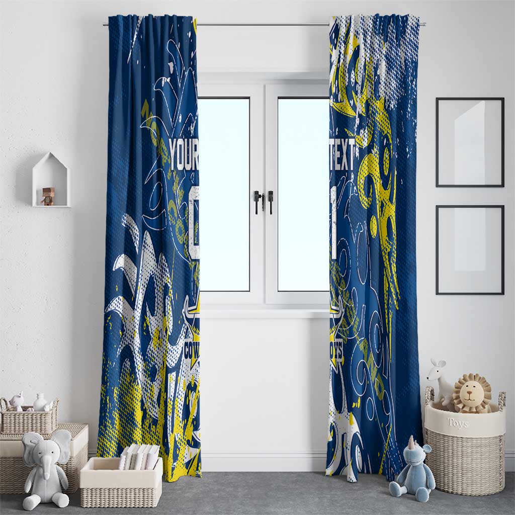 Personalized North Queensland Cowboys Rugby Window Curtain Urban Street Graffiti Style - Distressed Splatter Elements