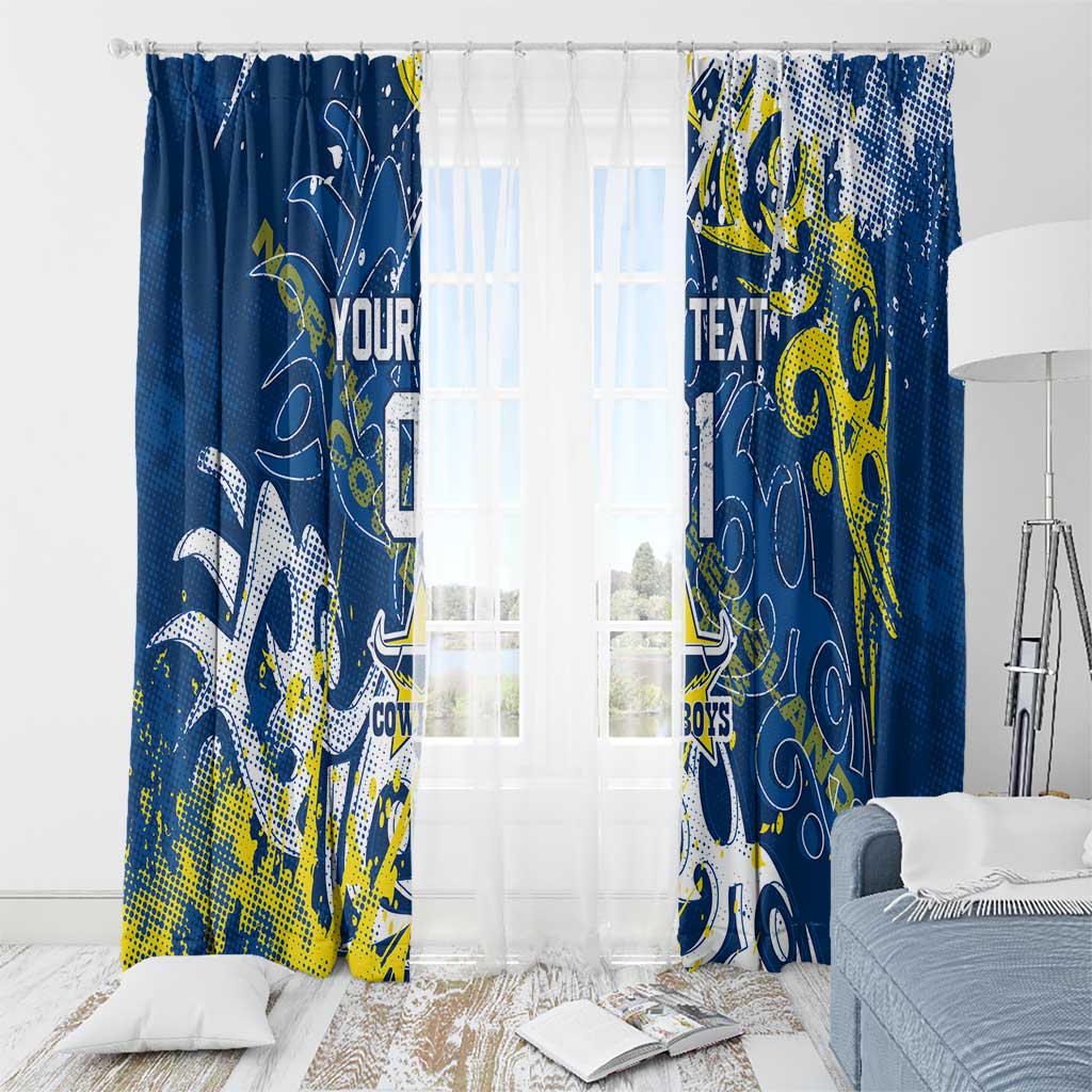 Personalized North Queensland Cowboys Rugby Window Curtain Urban Street Graffiti Style - Distressed Splatter Elements