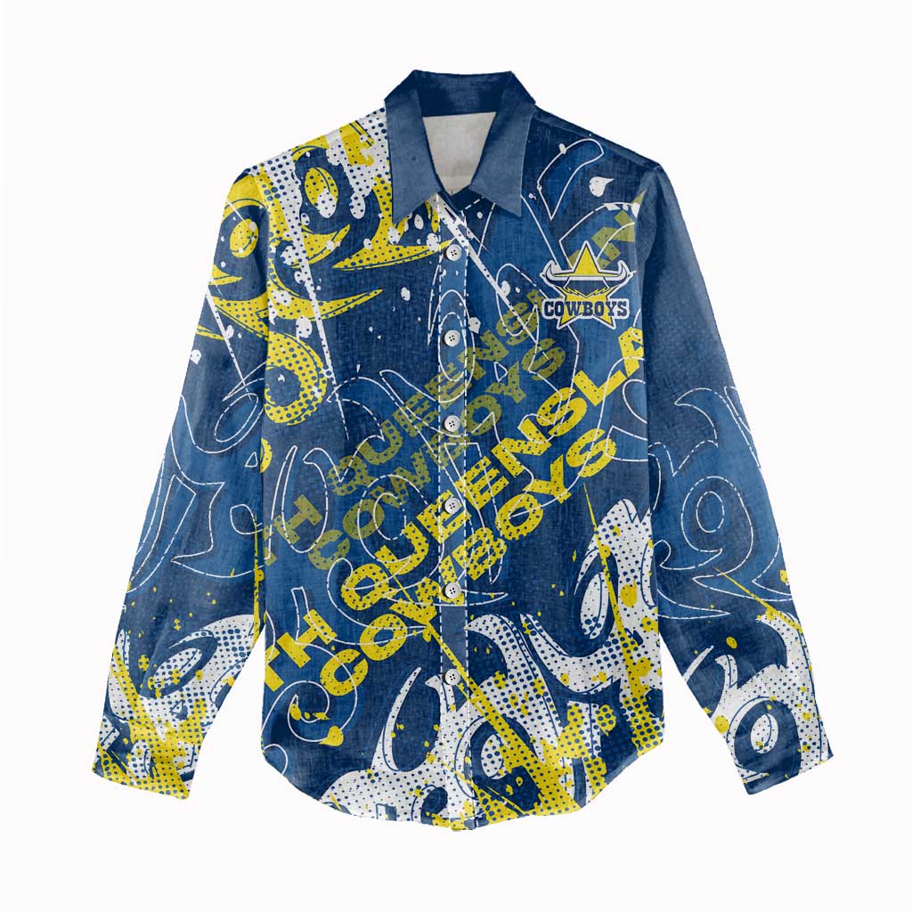 Personalized North Queensland Cowboys Rugby Women Casual Shirt Urban Street Graffiti Style - Distressed Splatter Elements