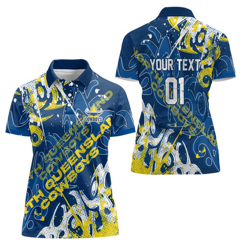 Personalized North Queensland Cowboys Rugby Women Polo Shirt Urban Street Graffiti Style - Distressed Splatter Elements