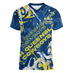 Personalized North Queensland Cowboys Rugby Women V-Neck T-Shirt Urban Street Graffiti Style - Distressed Splatter Elements