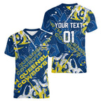 Personalized North Queensland Cowboys Rugby Women V-Neck T-Shirt Urban Street Graffiti Style - Distressed Splatter Elements