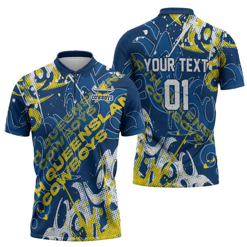 Personalized North Queensland Cowboys Rugby Zipper Polo Shirt Urban Street Graffiti Style - Distressed Splatter Elements