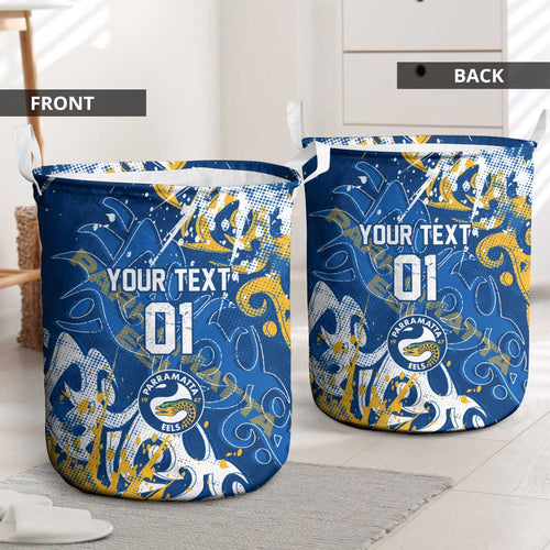 Personalized Parramatta Eels Rugby Laundry Basket Urban Street Graffiti Style - Distressed Splatter Elements