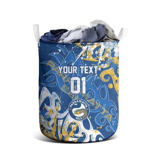 Personalized Parramatta Eels Rugby Laundry Basket Urban Street Graffiti Style - Distressed Splatter Elements