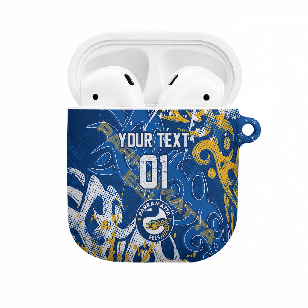 Personalized Parramatta Eels Rugby AirPods Case Urban Street Graffiti Style - Distressed Splatter Elements
