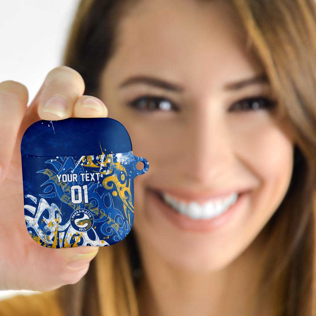 Personalized Parramatta Eels Rugby AirPods Case Urban Street Graffiti Style - Distressed Splatter Elements