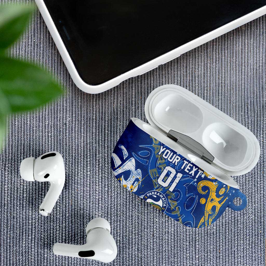 Personalized Parramatta Eels Rugby AirPods Case Urban Street Graffiti Style - Distressed Splatter Elements