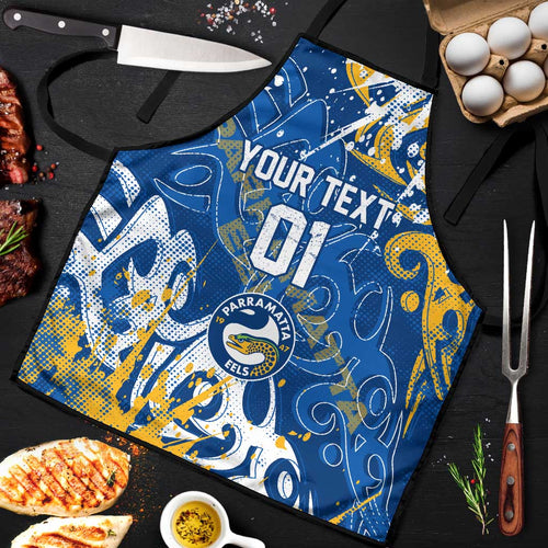 Personalized Parramatta Eels Rugby Apron Urban Street Graffiti Style - Distressed Splatter Elements