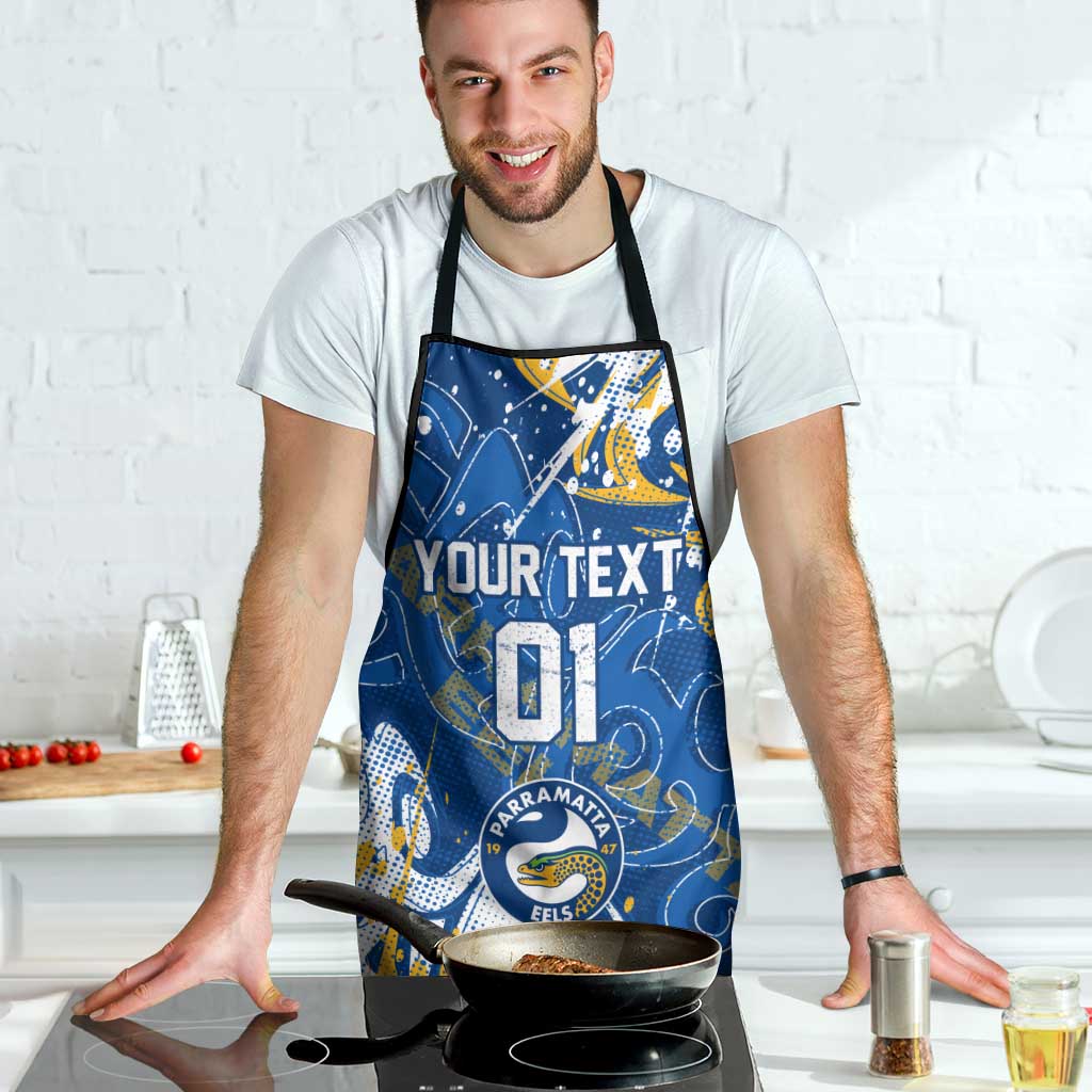 Personalized Parramatta Eels Rugby Apron Urban Street Graffiti Style - Distressed Splatter Elements