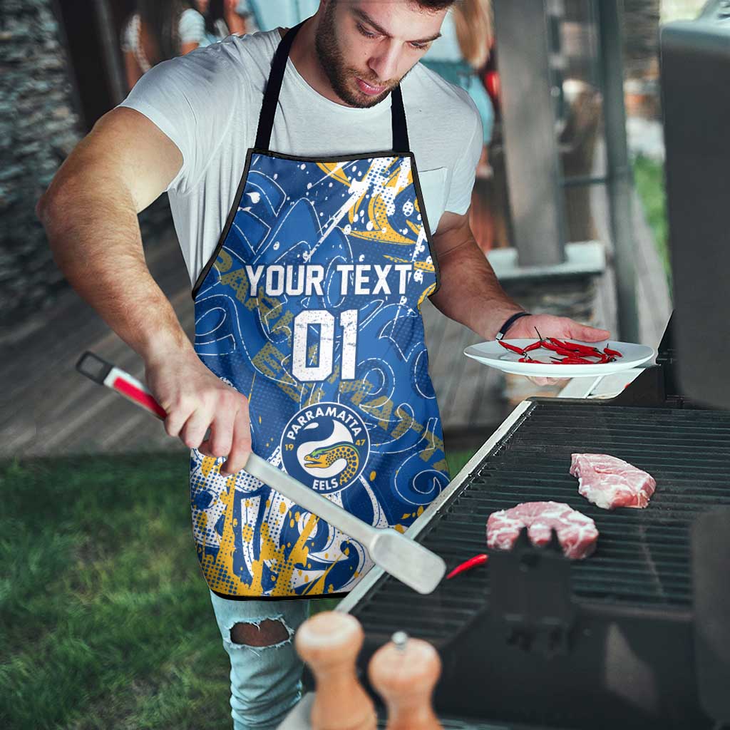 Personalized Parramatta Eels Rugby Apron Urban Street Graffiti Style - Distressed Splatter Elements