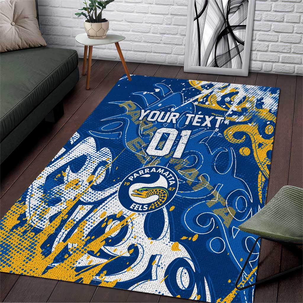 Personalized Parramatta Eels Rugby Area Rug Urban Street Graffiti Style - Distressed Splatter Elements